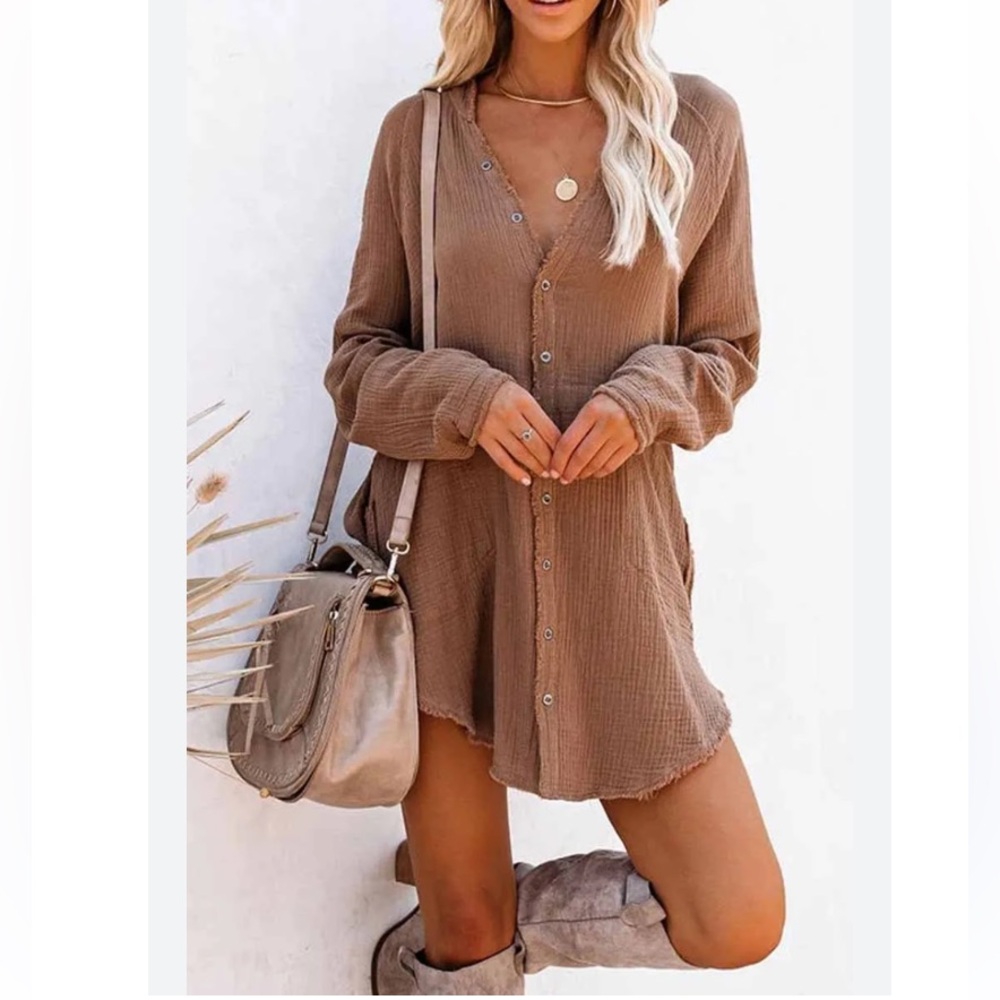 VICI Kennedy Flawless Brown Textured Loose Fit Tunic Shirt Dress S